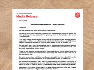 Media Release: Salvos Moneycare Week &ndash; Letter to the Editor